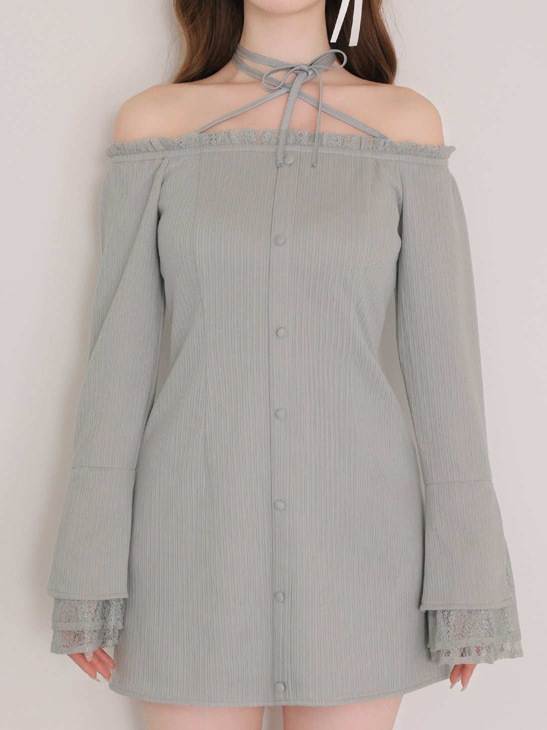 Lace trim rib mini onepiece(eme11060)