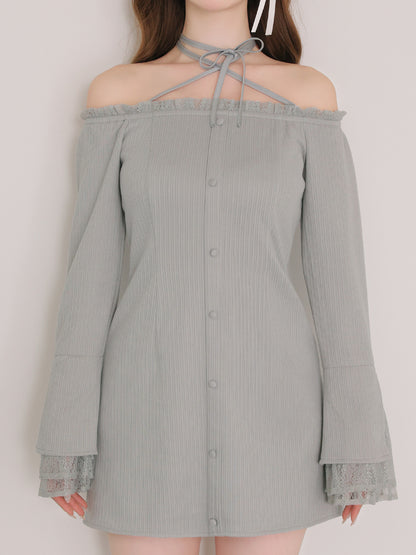 Lace trim rib mini onepiece(eme11060)