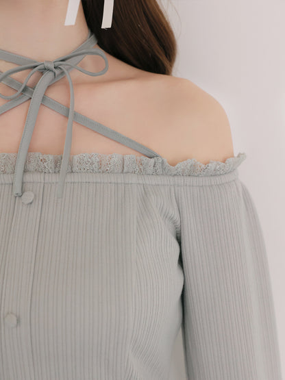 Lace trim rib mini onepiece(eme11060)