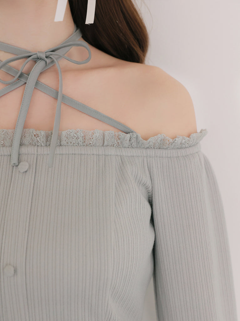 Lace trim rib mini onepiece(eme11060)