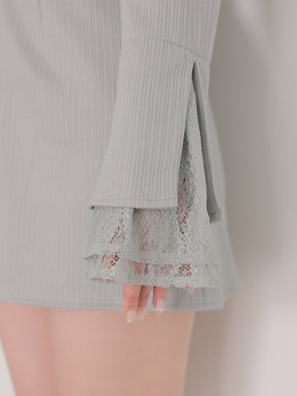 Lace trim rib mini onepiece(eme11060)