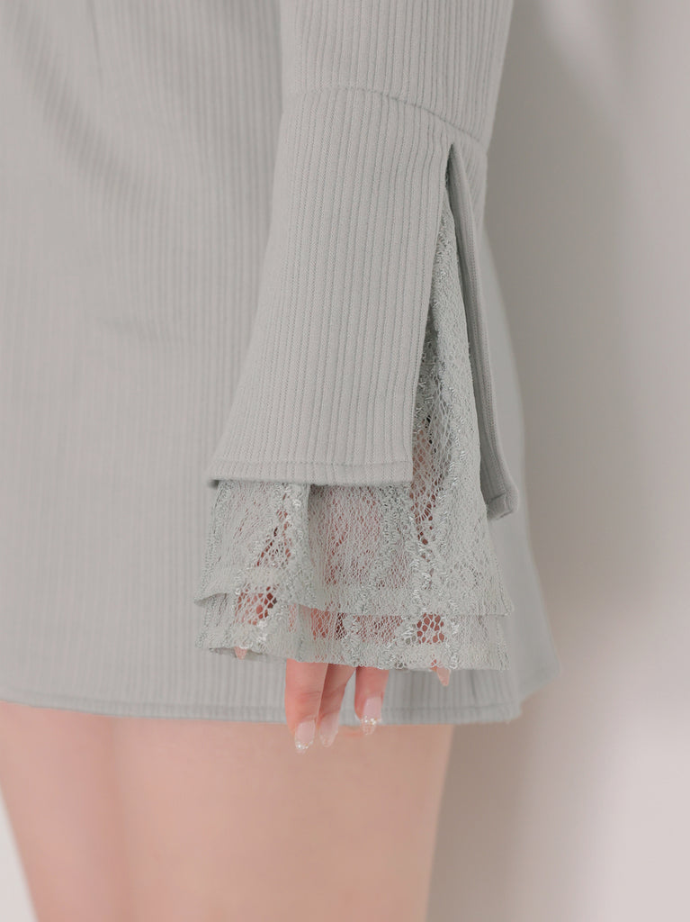 Lace trim rib mini onepiece(eme11060)