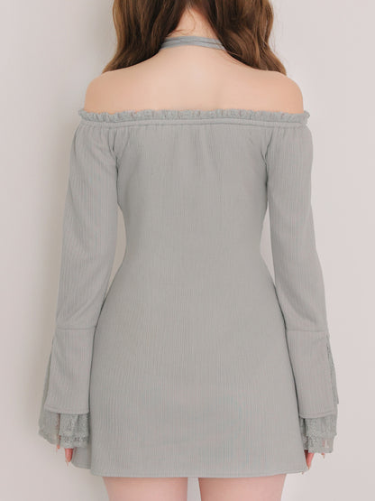 Lace trim rib mini onepiece(eme11060)