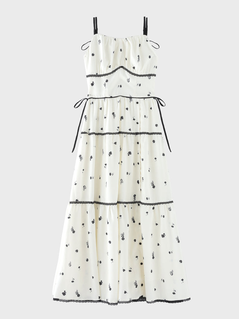 Monochrome flower ribbon onepiece(eme11062)