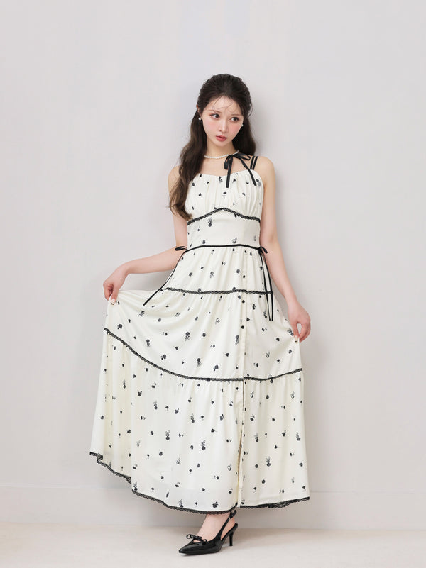 Monochrome flower ribbon onepiece(eme11062)
