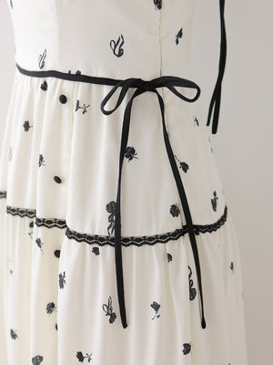 Monochrome flower ribbon onepiece(eme11062)