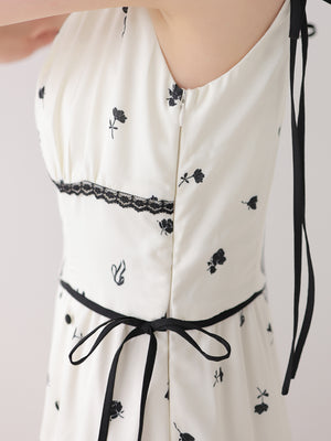 Monochrome flower ribbon onepiece(eme11062)