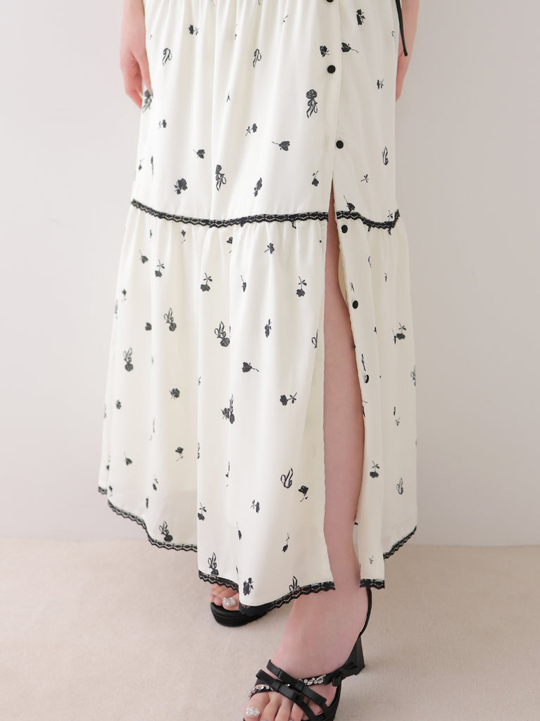 Monochrome flower ribbon onepiece(eme11062)