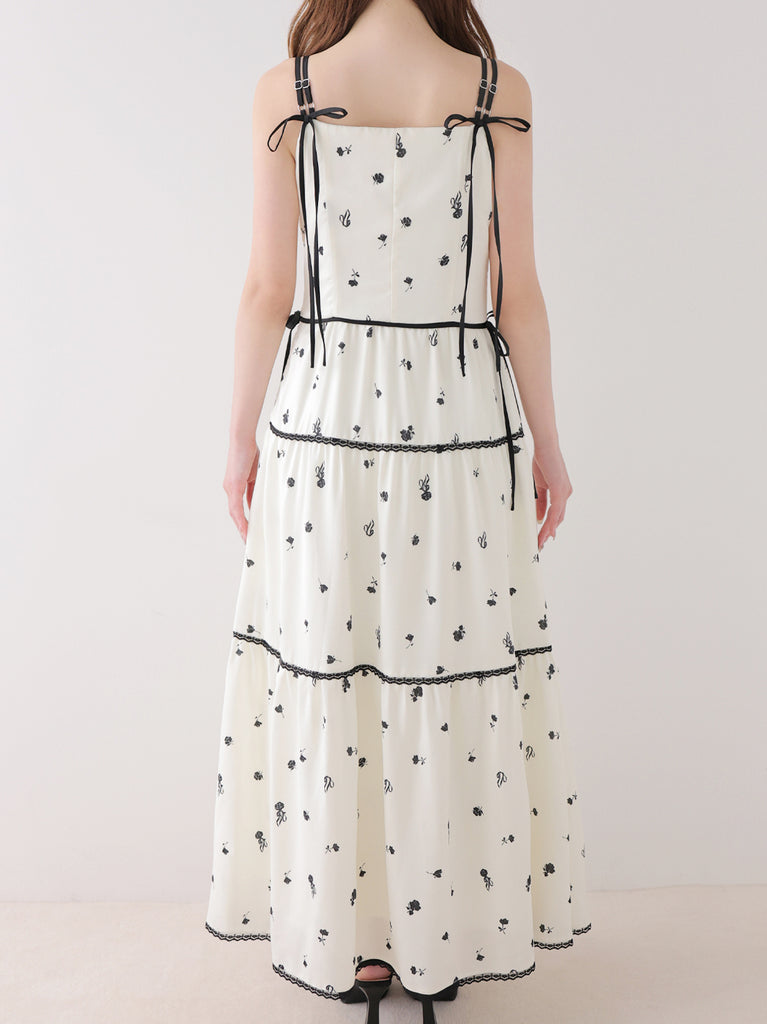 Monochrome flower ribbon onepiece(eme11062)