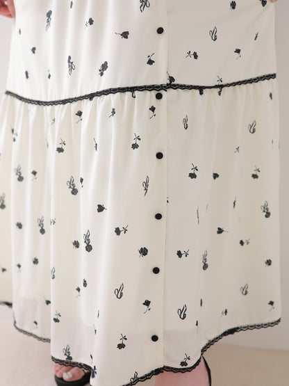 Monochrome flower ribbon onepiece(eme11062)