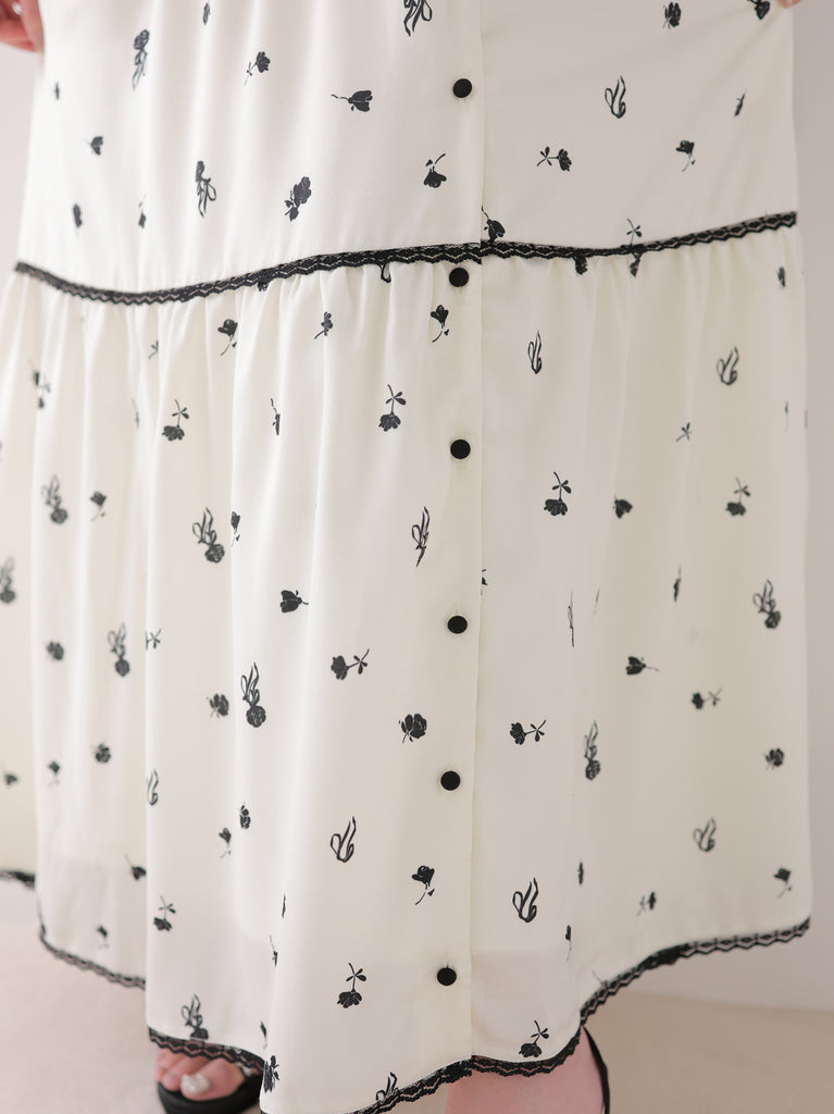 Monochrome flower ribbon onepiece(eme11062)