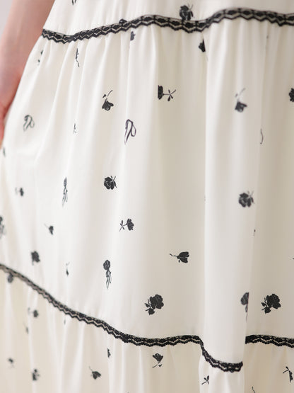 Monochrome flower ribbon onepiece(eme11062)
