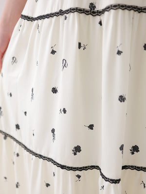 Monochrome flower ribbon onepiece(eme11062)