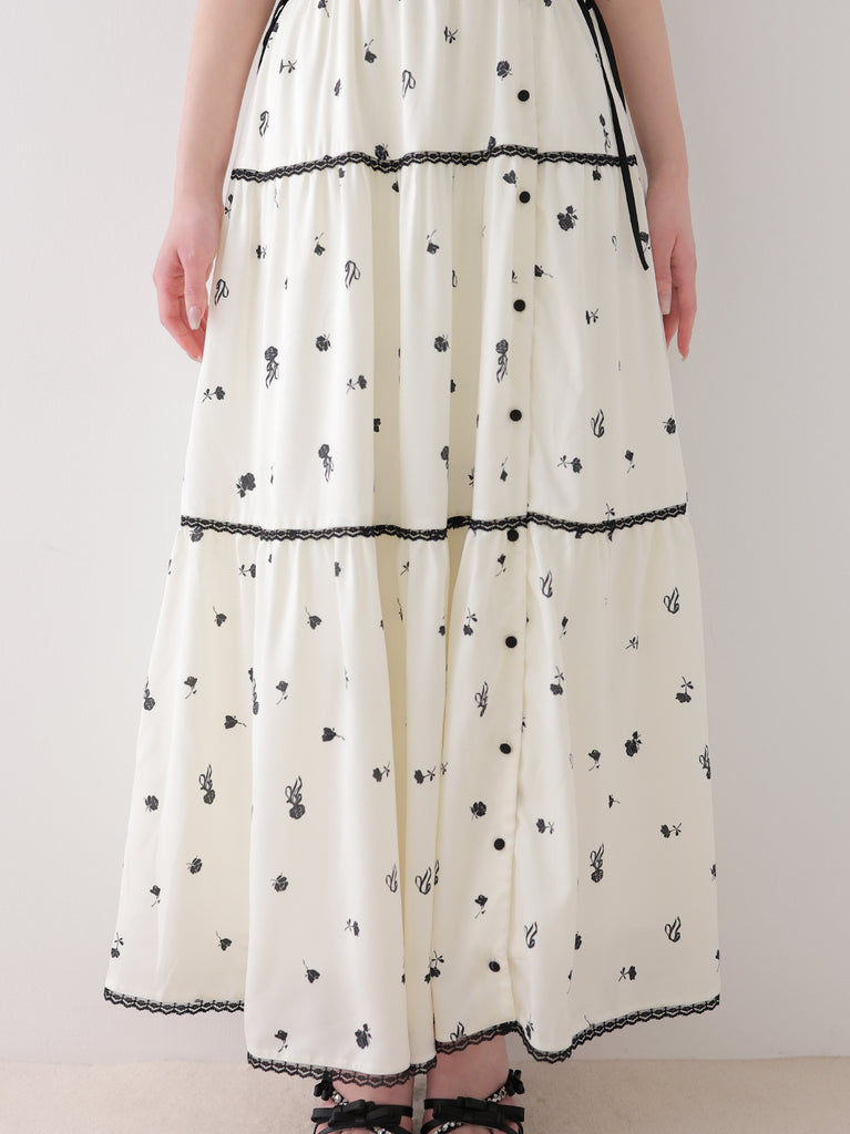 Monochrome flower ribbon onepiece(eme11062)