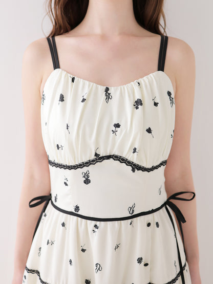 Monochrome flower ribbon onepiece(eme11062)