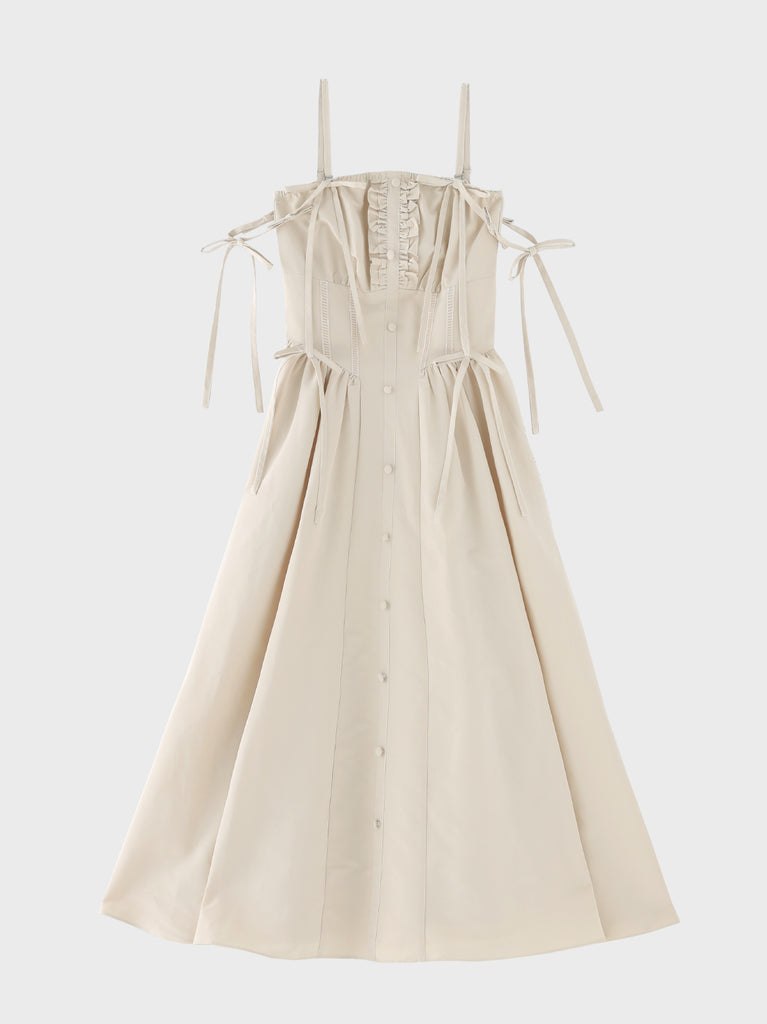 【Pre Order】Broad ribbon bare flare onepiece(eme11064)