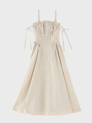 【Pre Order】Broad ribbon bare flare onepiece(eme11064)
