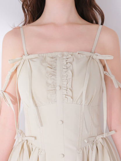 【Pre Order】Broad ribbon bare flare onepiece(eme11064)