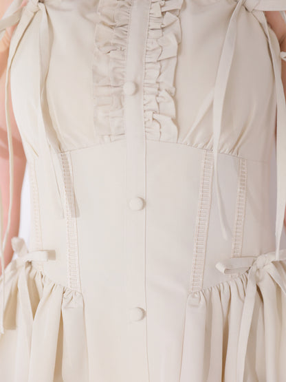 【Pre Order】Broad ribbon bare flare onepiece(eme11064)