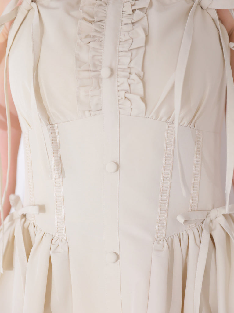 【Pre Order】Broad ribbon bare flare onepiece(eme11064)