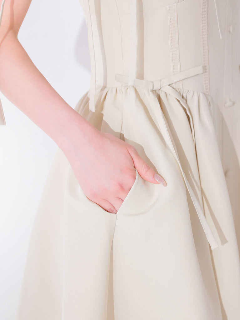 【Pre Order】Broad ribbon bare flare onepiece(eme11064)