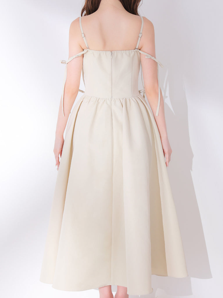 【Pre Order】Broad ribbon bare flare onepiece(eme11064)