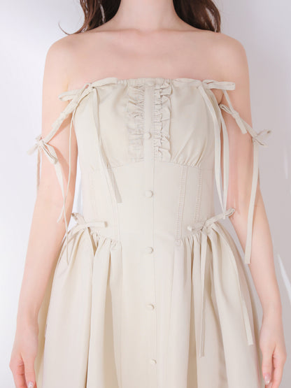 【Pre Order】Broad ribbon bare flare onepiece(eme11064)