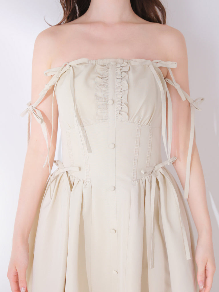 【Pre Order】Broad ribbon bare flare onepiece(eme11064)