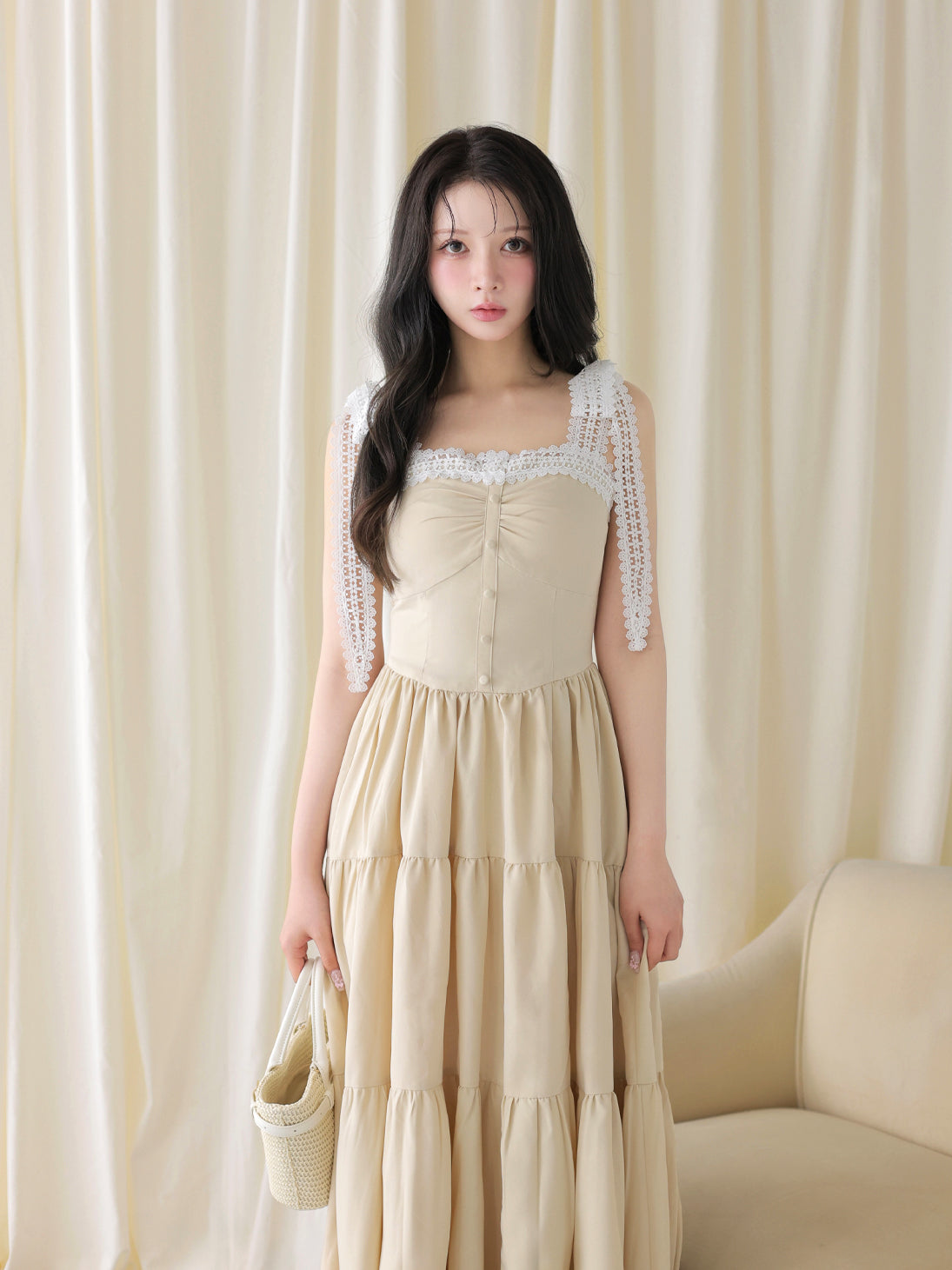 Lace line tiered long onepiece(eme11065) – M me eme