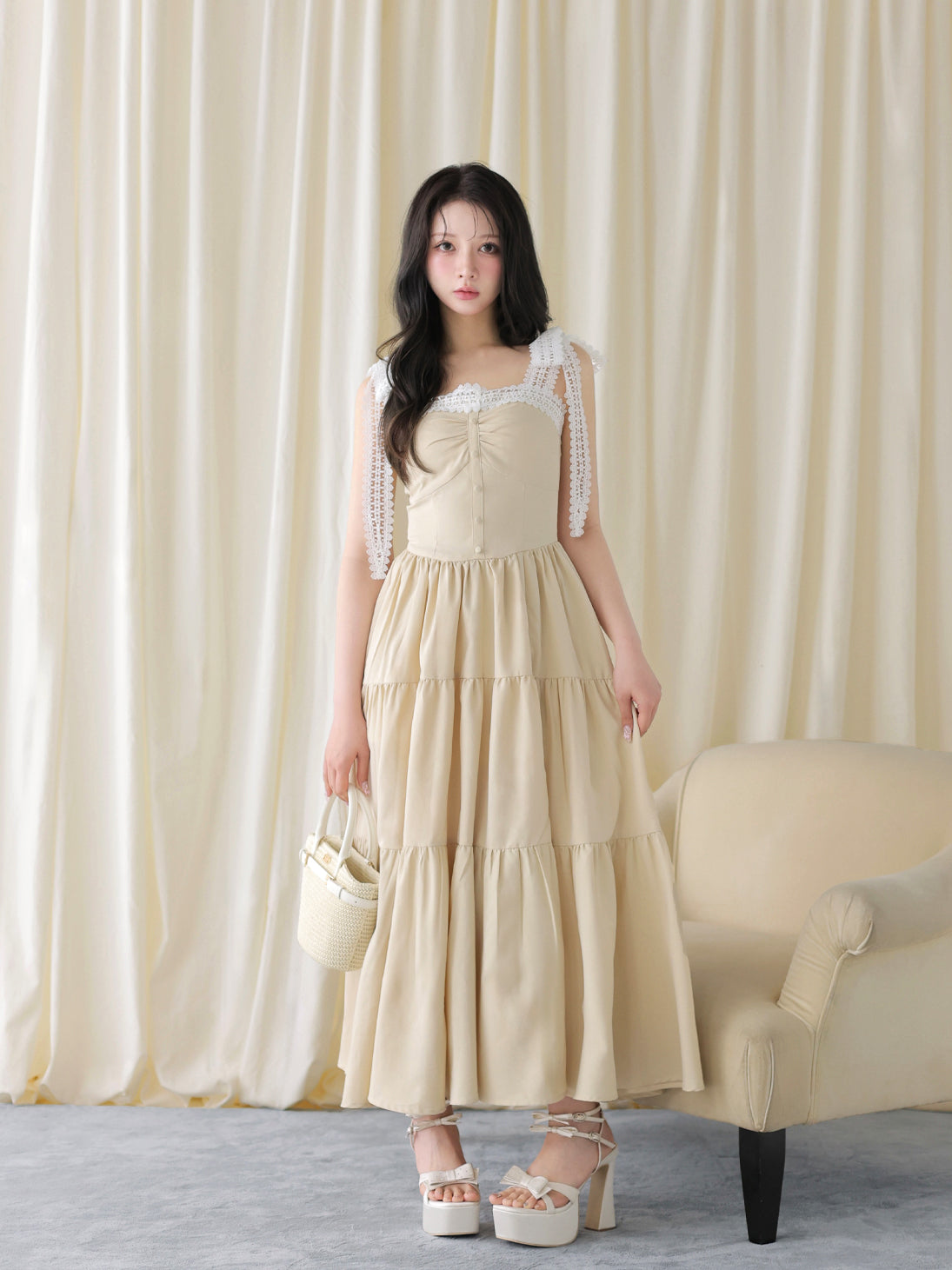 Lace line tiered long onepiece(eme11065) – M me eme