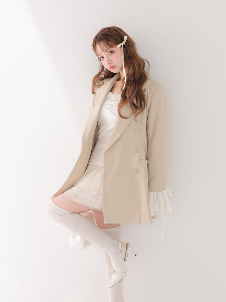 Frill sleeve chiffon docking jacket(eme11066)