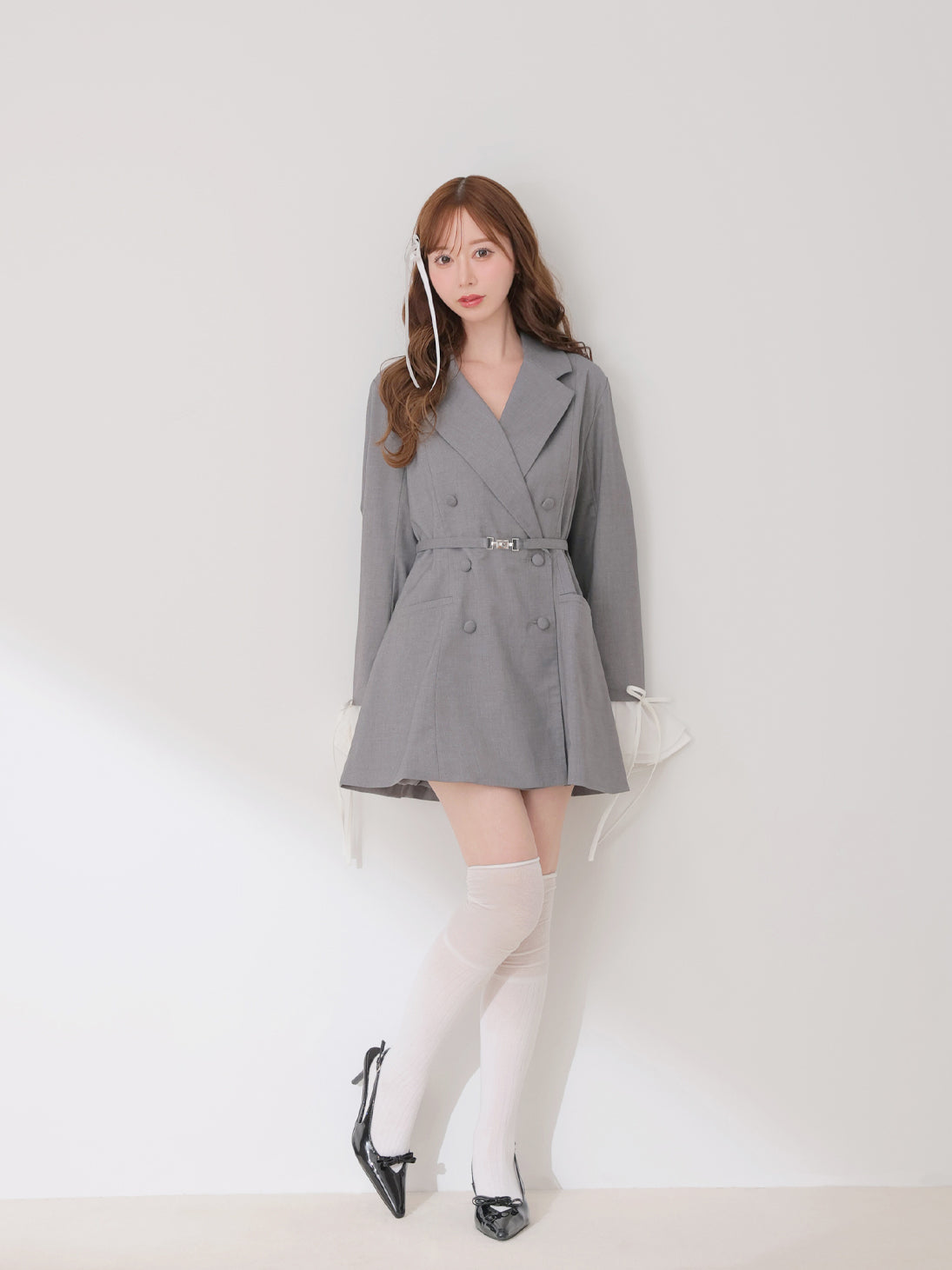 Frill sleeve chiffon docking jacket(eme11066)
