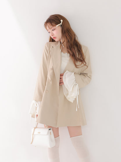 Frill sleeve chiffon docking jacket(eme11066)