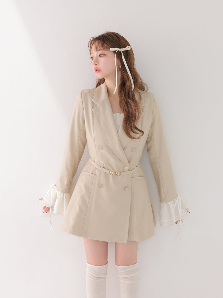 Frill sleeve chiffon docking jacket(eme11066)