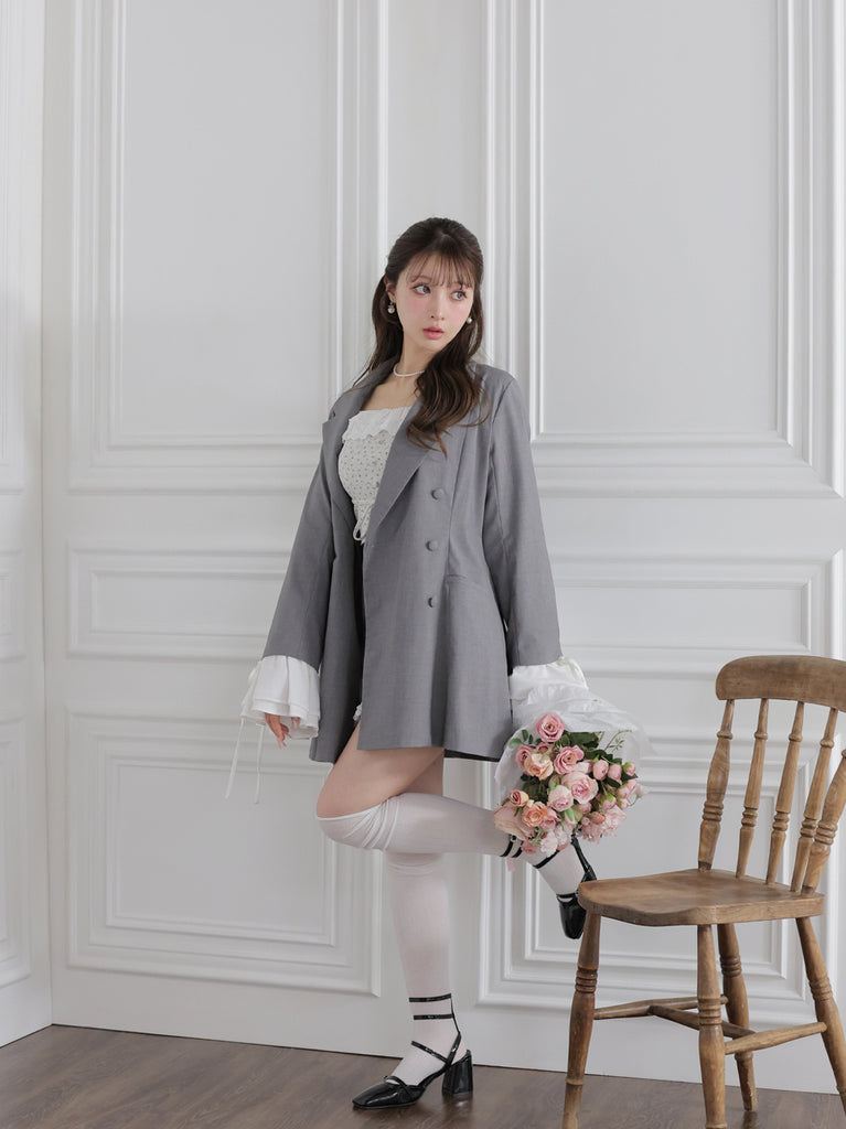 Frill sleeve chiffon docking jacket (eme11066)