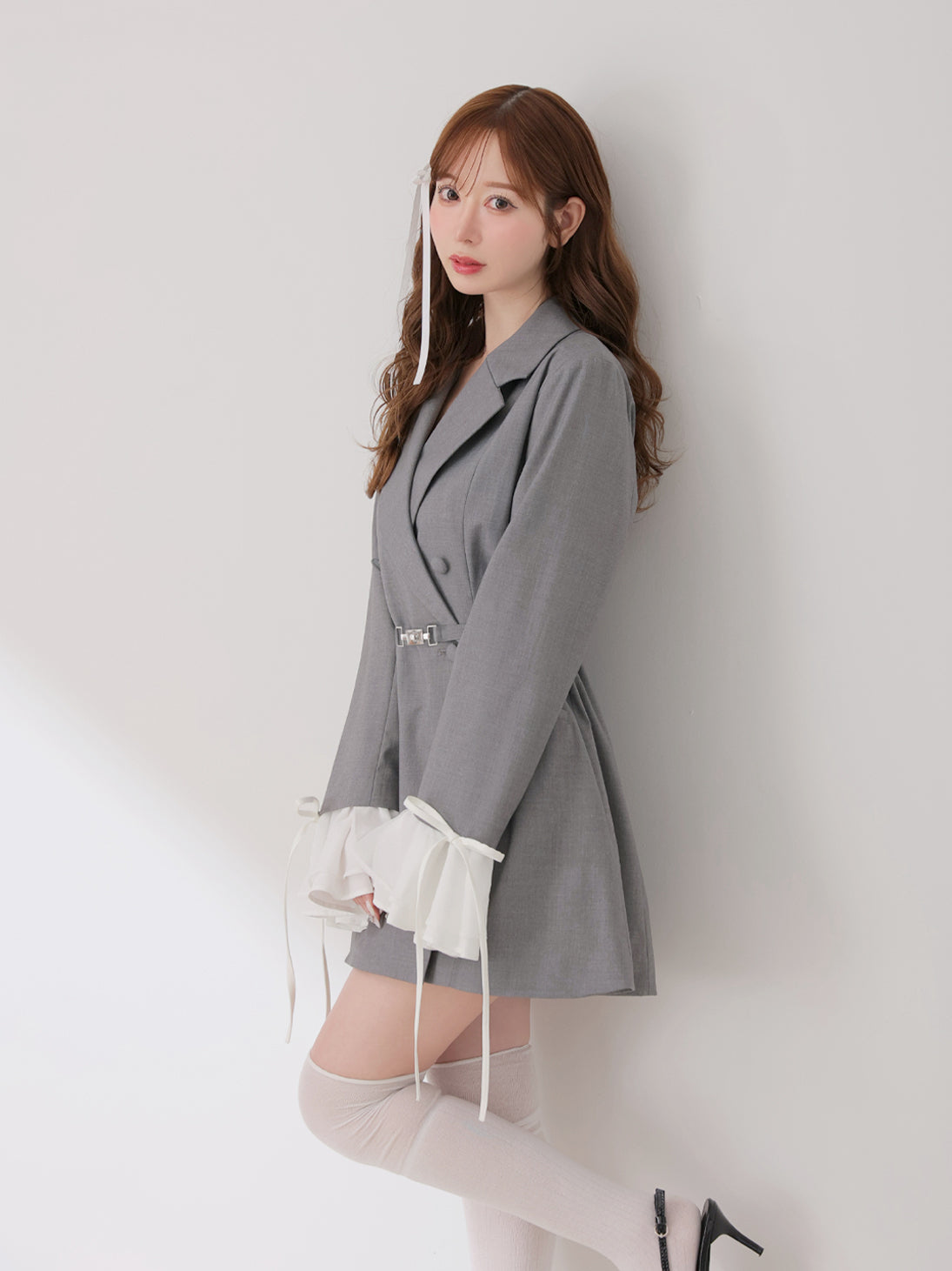 Frill sleeve chiffon docking jacket(eme11066)