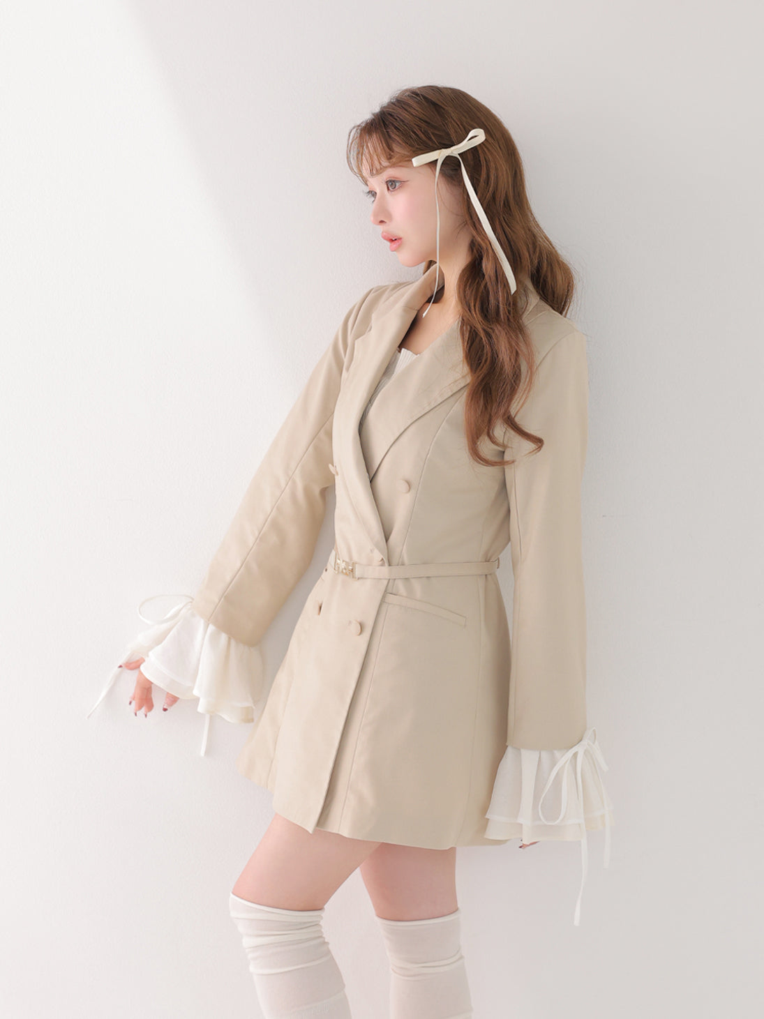 Frill sleeve chiffon docking jacket(eme11066)