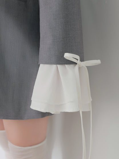 Frill sleeve chiffon docking jacket(eme11066)