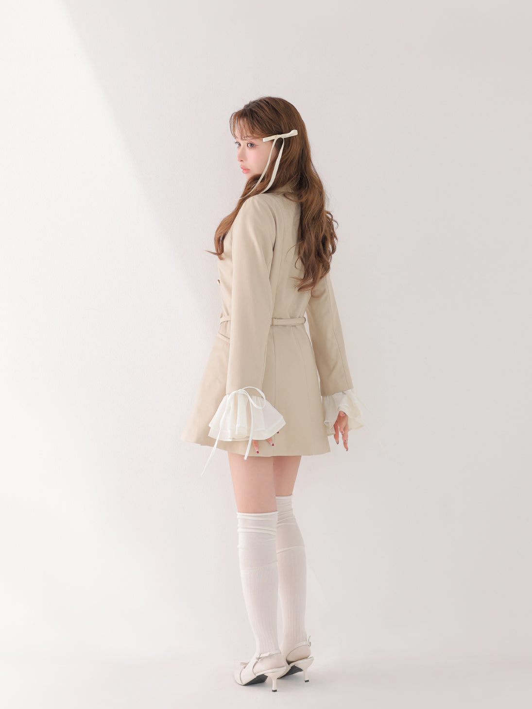 Frill sleeve chiffon docking jacket(eme11066)