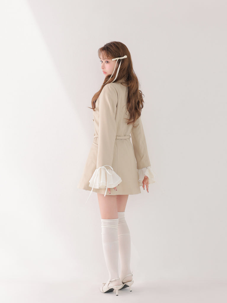 Frill sleeve chiffon docking jacket(eme11066)