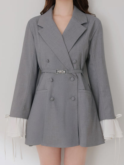 Frill sleeve chiffon docking jacket(eme11066)