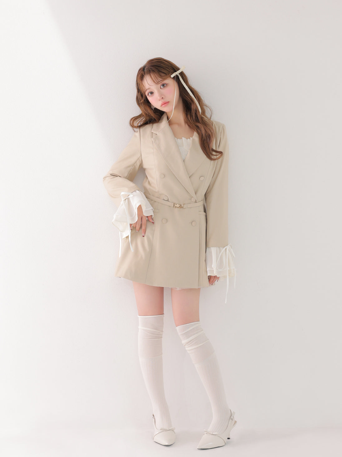 Frill sleeve chiffon docking jacket(eme11066)