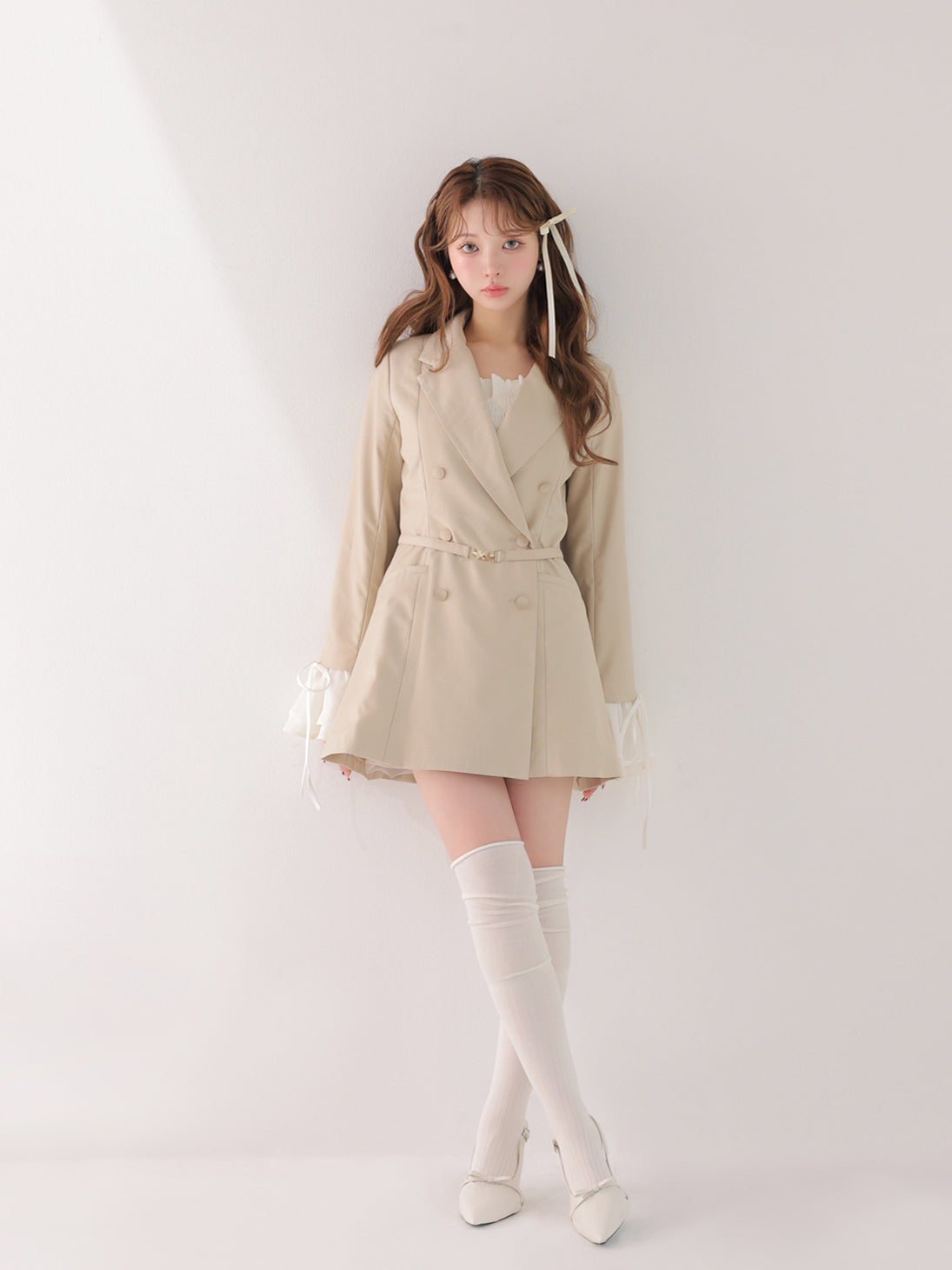 Frill sleeve chiffon docking jacket(eme11066)