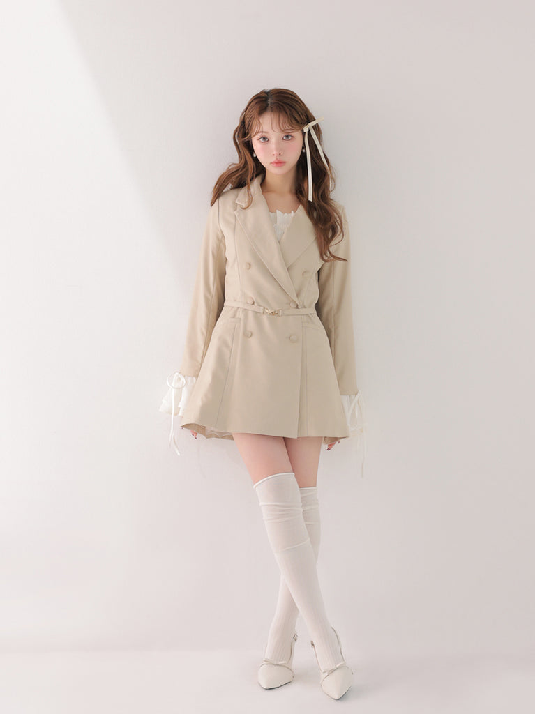 Frill sleeve chiffon docking jacket(eme11066)