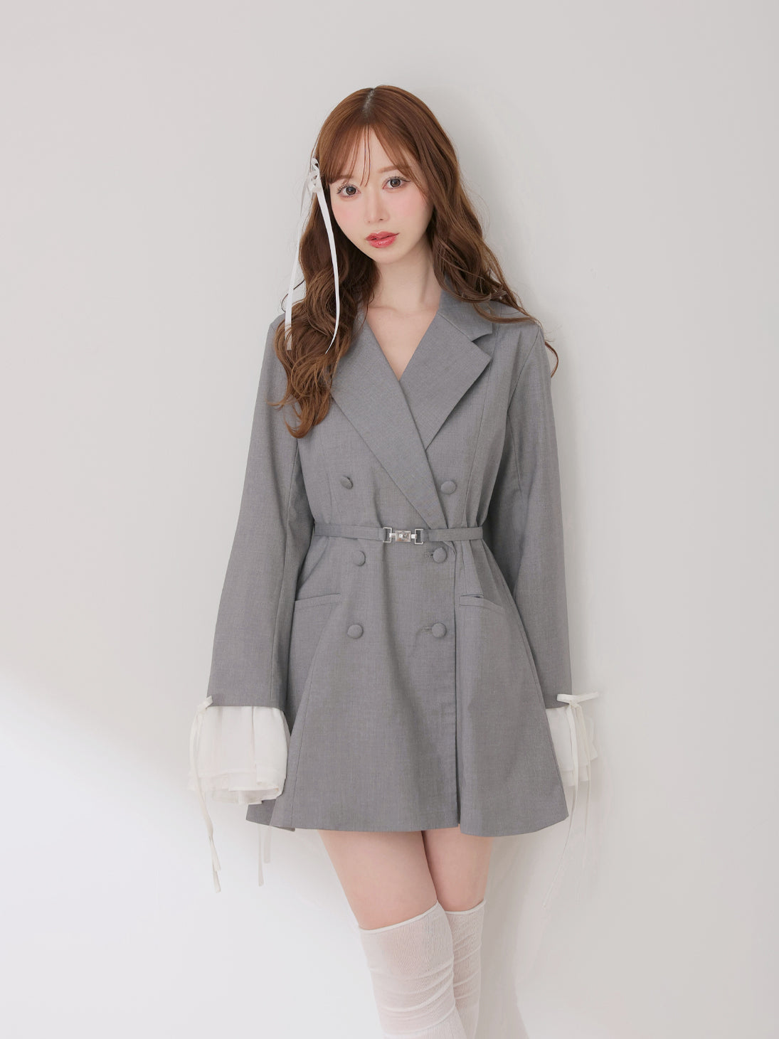 Frill sleeve chiffon docking jacket(eme11066)