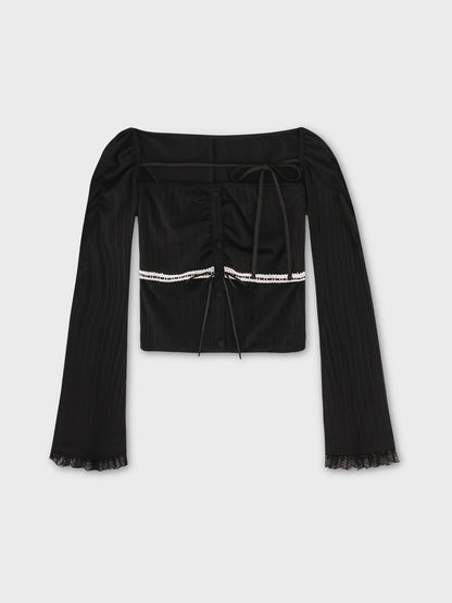 Bell sleeve ribbon bare top ensemble(eme11069)