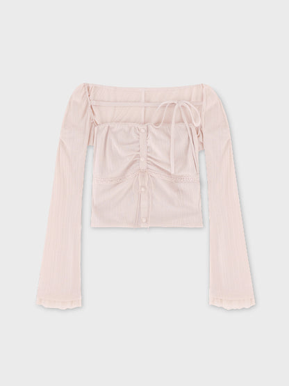 Bell sleeve ribbon bare top ensemble(eme11069)