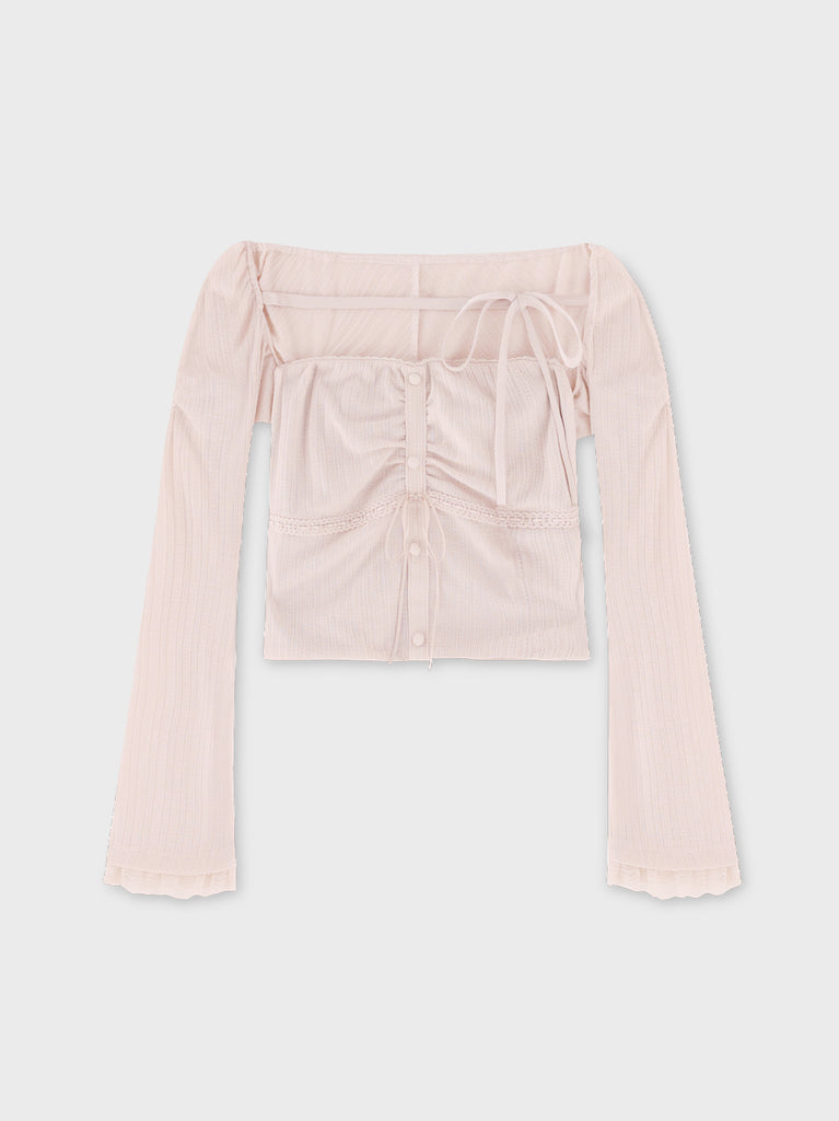 Bell sleeve ribbon bare top ensemble(eme11069)