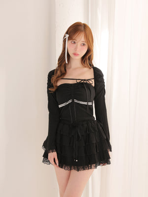 Bell sleeve ribbon bare top ensemble(eme11069)