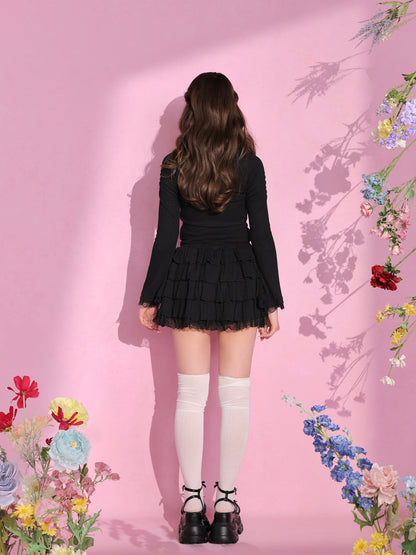 Bell sleeve ribbon bare top ensemble (eme11069)